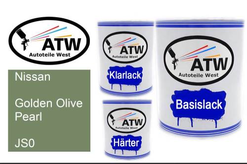 Nissan, Golden Olive Pearl, JS0: 1L Lackdose + 1L Klarlack + 500ml Härter - Set, von ATW Autoteile West.